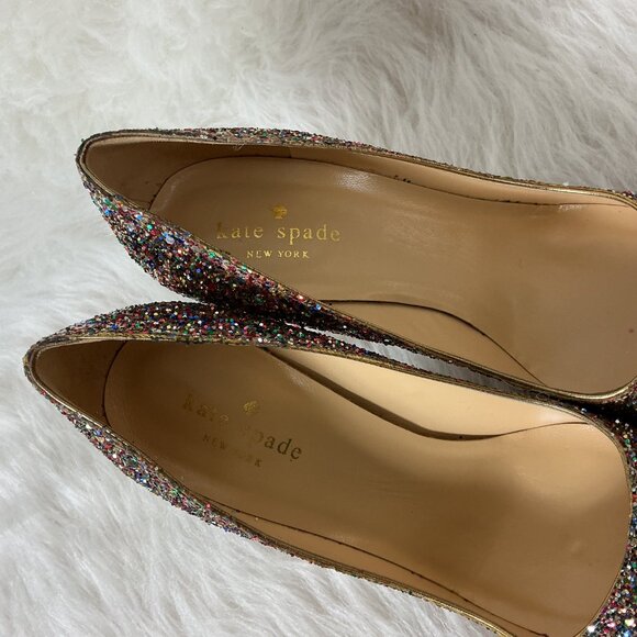 Kate Spade Pointed Toe Licorice Too Rainbow Glitter Pump Heel 7.5 B - Picture 2 of 7